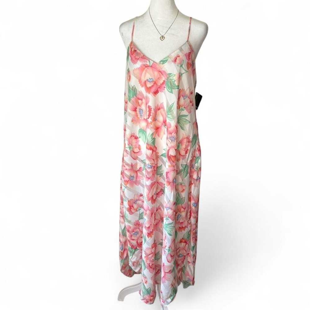 Vintage Natori Floral Slip Maxi Dress size large sheer floral maxi nightgown